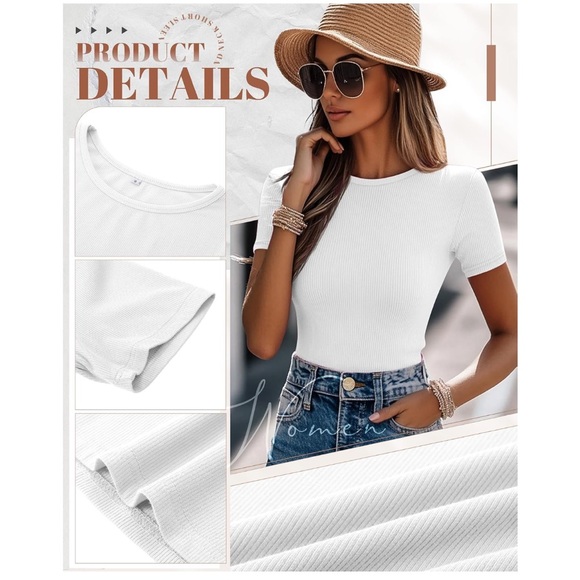 Classic White Ribbed Women's Top - Picture 3 of 4